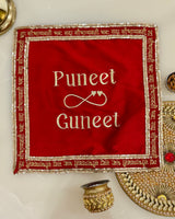 Red Personalised infinity Karwachauth square thali cover