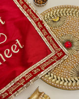 Red Personalised infinity Karwachauth square thali cover