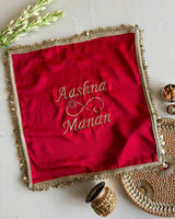 Red Personalised infinity with sun and moon Karwachauth square thali cover