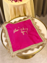 Blessings always guruji pooja thali cover with intricate embroidery
