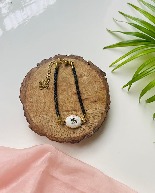 Swastik leather adjustable rakhi band