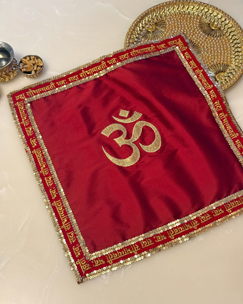 OM pooja thali cover with intricate embroidery