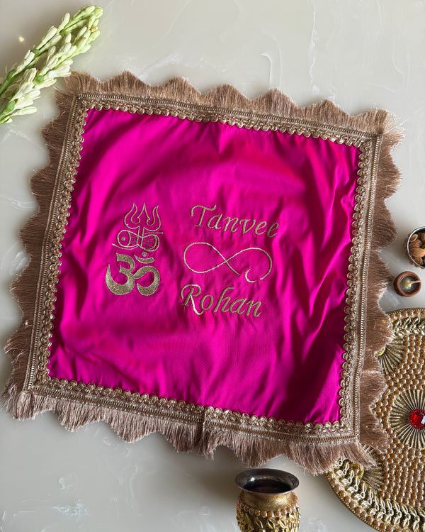 Personalised om and trishul square thali cover
