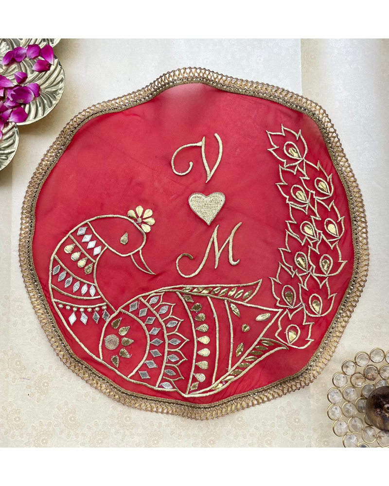 Personalised peacock karwachauth thali cover