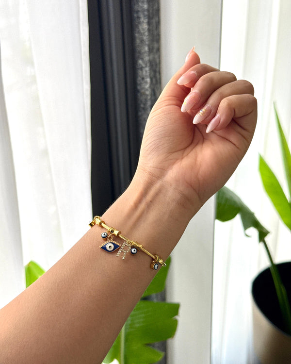 Personalised kismet evil eye bangle with studded initials