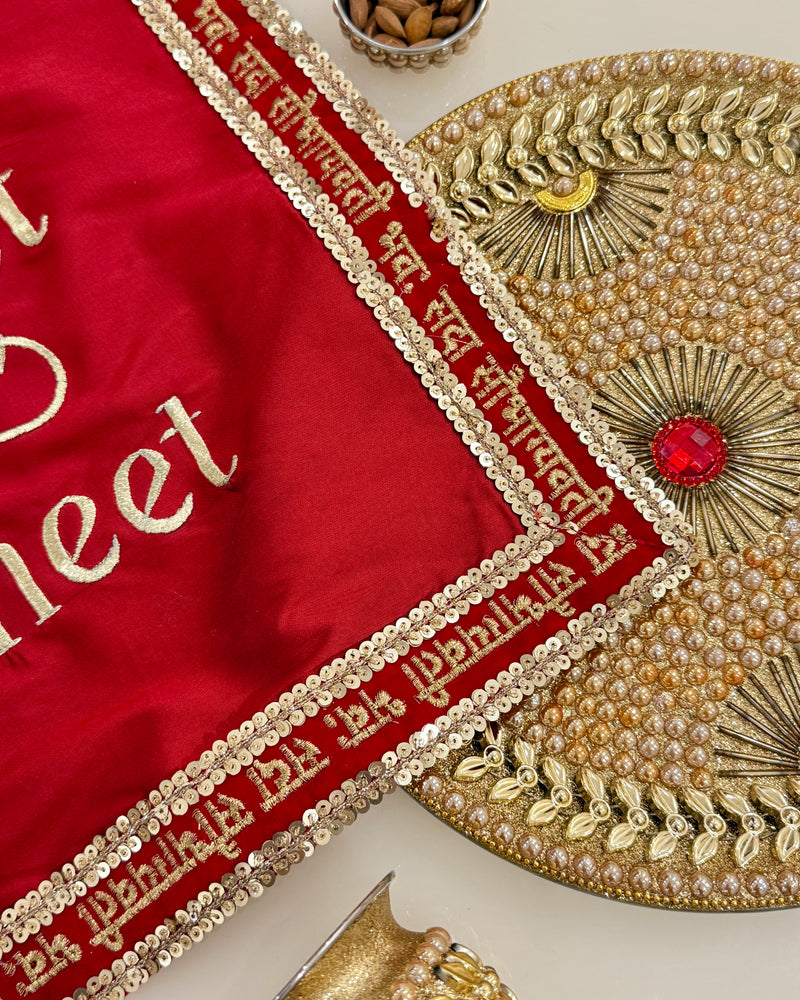 Red Personalised infinity Karwachauth square thali cover