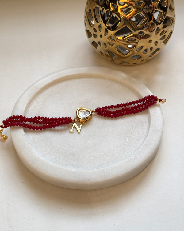 Personalised Ruby Red Polki Charm Rakhi/Bracelet