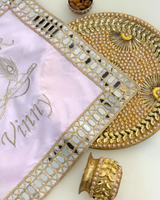 Baby pink Infinity with flute and morpankh personalised thali cover
