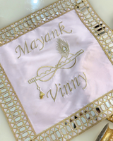 Baby pink Infinity with flute and morpankh personalised thali cover