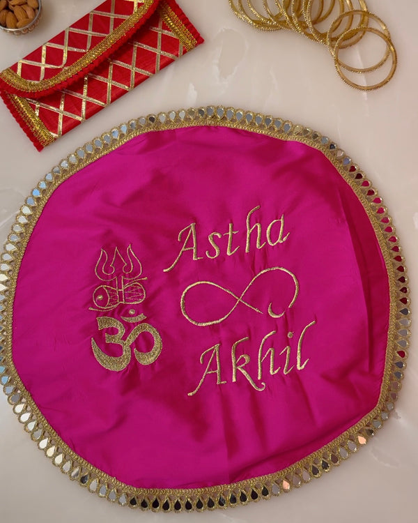 Personalised om and trishul round thali cover