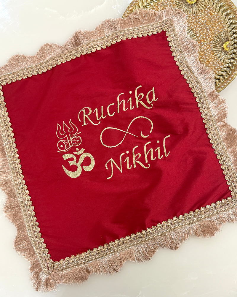 Personalised om and trishul square thali cover