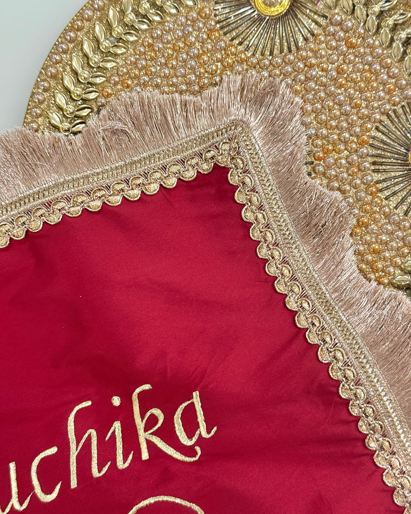 Personalised om and trishul square thali cover