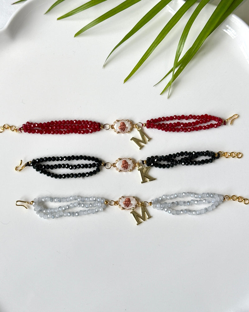 Personalised guruji bracelet with golden initial