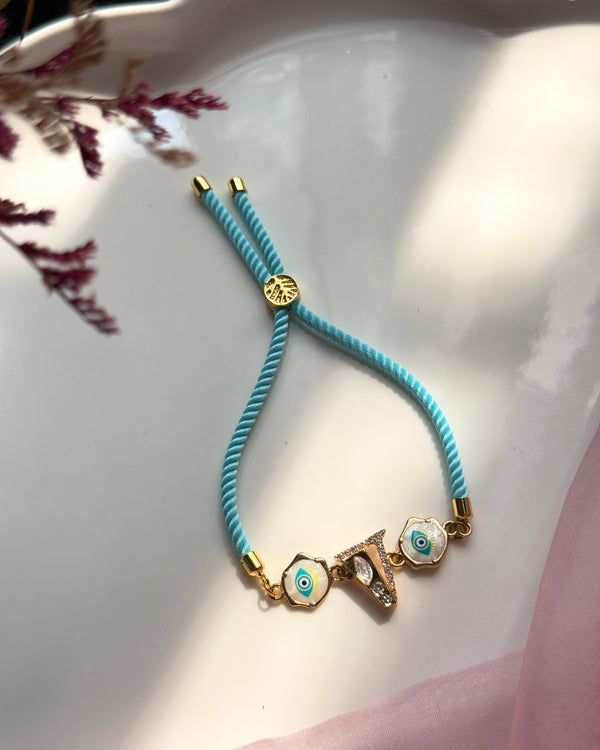 Personalised Azure Blue Kundan Evil Eye Rakhi