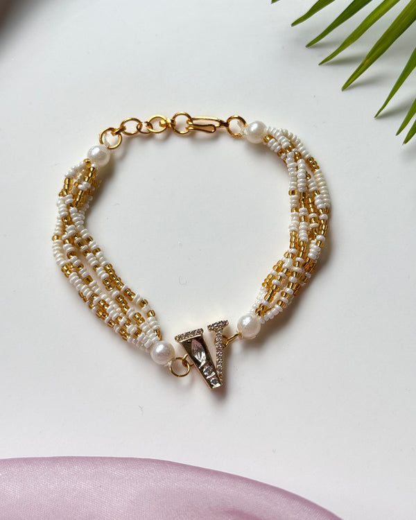 Golden Personalised Kundan Pearl Rakhi/Bracelet