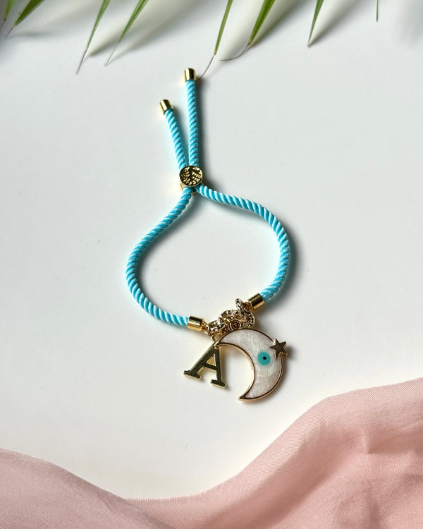 Blue Thread Moon with Golden Initial band