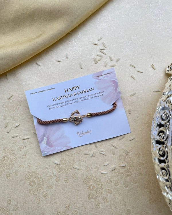 Beige Thread personalised Kundan Rakhi