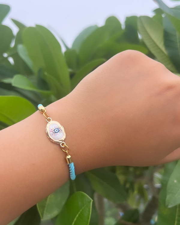 Light Blue Celestial Evil Eye Thread Rakhi